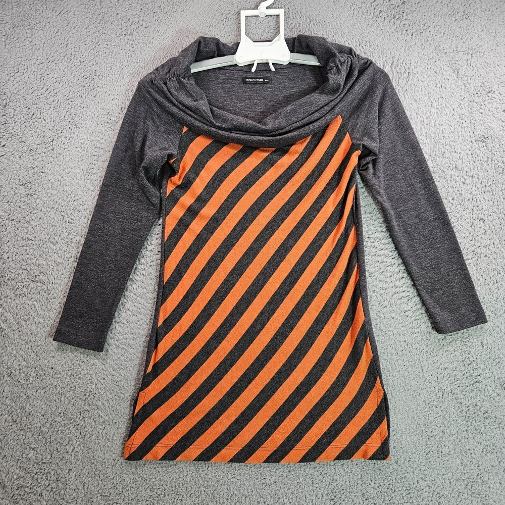 Nally & Millie Tunic Top Women‎ Small Knit Off Shoulder Orange Gray Striped